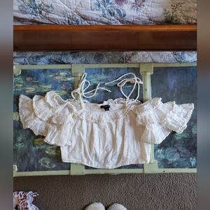 American Eagle Ruffled Off Shoulder Cropped Top